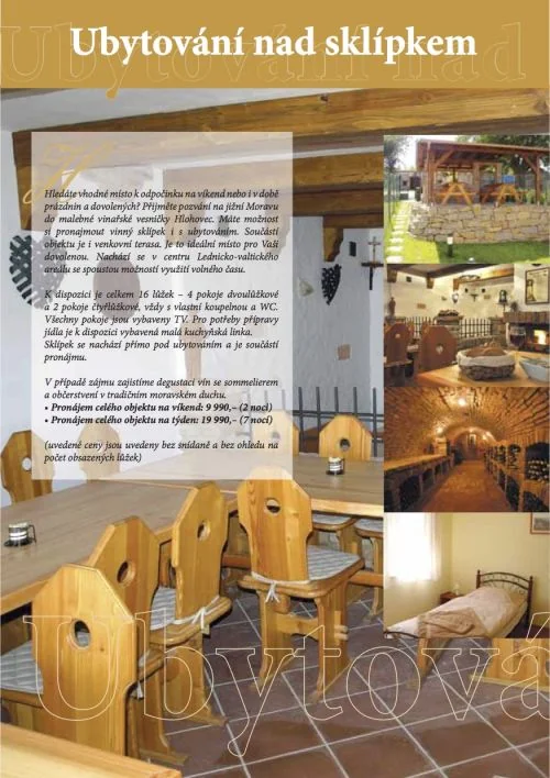 Ubytování nad sklípkem – náhled letáku